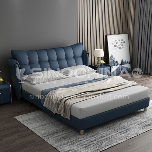 BC-3029 Russian imported larch, first layer of calf leather, solid wood board, high-density sponge, light luxury bed